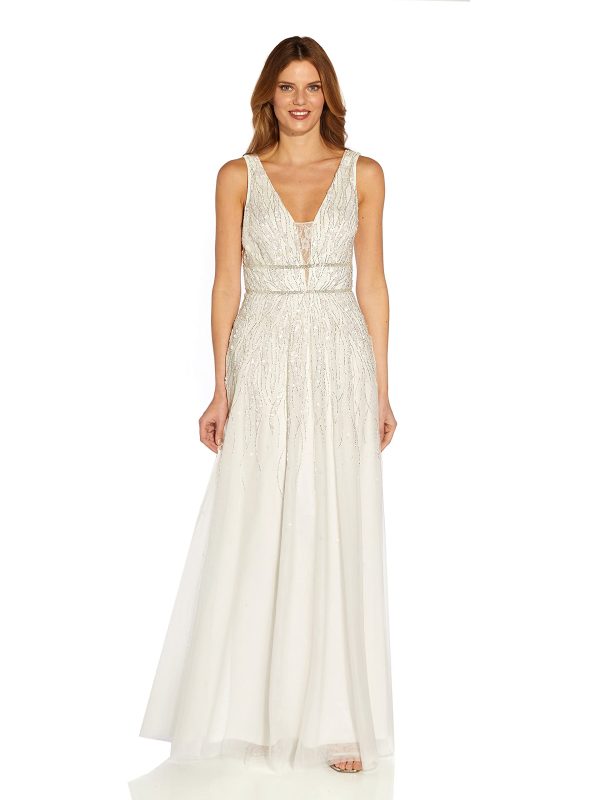 Women's Beaded Mesh Chiffon Gown