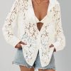 Women's Lace Long Sleeve Tops Dressy Casual Blouse Button Down Sheer Elegant Summer Shirts