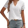 Summer Tops for Women 2025 Short Sleeve V Neck Dressy Lace Eyelet Blouses Shirts