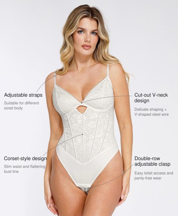 Lace Body Suits Women - Tummy Control V Neck Bodysuit with Side Zipper Going Out Corset Tops for Women Trendy 2025