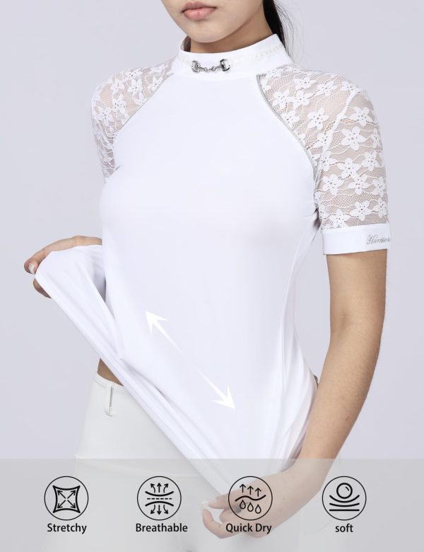 Women's Slim Fit Show Shirt with Lace Sleeves and Iconic Bit Breathable Comfortable Rider Top