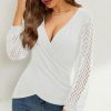 Long Sleeve Shirts for Women V Neck Lace Tops Dressy Business Casual Blouses Cross Wrap Sexy Tops Work Shirt
