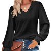 Misyula Womens Lace V Neck Puff Long Sleeve Eyelet Tops Dressy Business Casual Work Shirts Blouse S-XXL