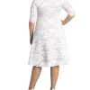 Women's Plus Size Bella Short Ivory Lace Dress, Simple White Wedding, Bridal Shower, or Graduation Midi Dress