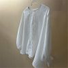 Women's Shirt Spring Elegant Blouse Cotton Lace Long Sleeve Tops
