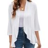 Women Cardigan 3/4 Sleeves Open Front Lightweight Cardigan Draped Ruffles Knit Cardigan