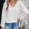 Womens Tops Dressy Casual V Neck Long Sleeve Hollow Out Embroidered Blouses Shirts Spring Summer Outfits 2025