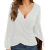 Long Sleeve Shirts for Women V Neck Lace Tops Dressy Business Casual Blouses Cross Wrap Sexy Tops Work Shirt