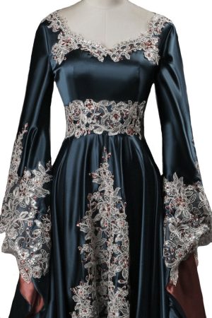 Vintage Long Sleeves Formal Evening Gowns A Line Women Gothic Dresses