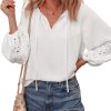 Womens Tops Dressy Casual V Neck Long Sleeve Hollow Out Embroidered Blouses Shirts Spring Summer Outfits 2025