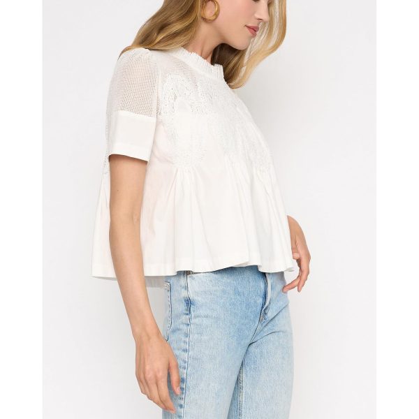 Women's Elegant Babydoll Style Lace Shirt Flared Swing Top with Sheer Mesh Lace Back Tunic Top