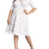 Women's Plus Size Bella Short Ivory Lace Dress, Simple White Wedding, Bridal Shower, or Graduation Midi Dress