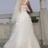 Lace Train Wedding Dress for Bride Aline Applique Bride Dress Long Tulle Off Shoulder Strapless