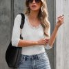 Women's 3/4 Length Sleeve Tops Lace V Neck Dressy Casual Blouses T-Shirt Ribbed Knit Business Work Shirts