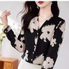 Ladies' Summer Chiffon Top Long-Sleeved for Daily and Travel Loose Soft Printed Top Blouse for Women
