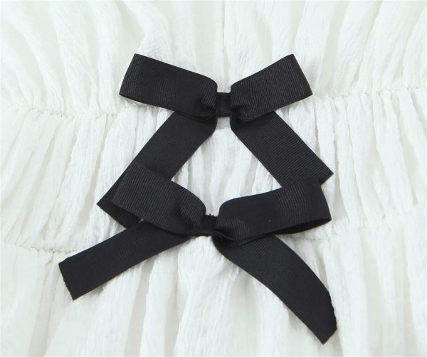 Women Bow‑Trim Deep V‑Neck Vest, Textured Elastic Waist Top