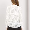 Women's Elegant See Through Top Ruffle Frill Neck Long Sleeve Floral Lace Blouse
