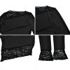 Women's Asymmetrical Sheer Lace T Shirt Sexy Slim Fit Long Sleeve Blouse Boat Neck Crop Top Tees