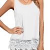 Women's Lace Hem Boat Neck Sleeveless Swing Trim Loose Tank Tops Blouse