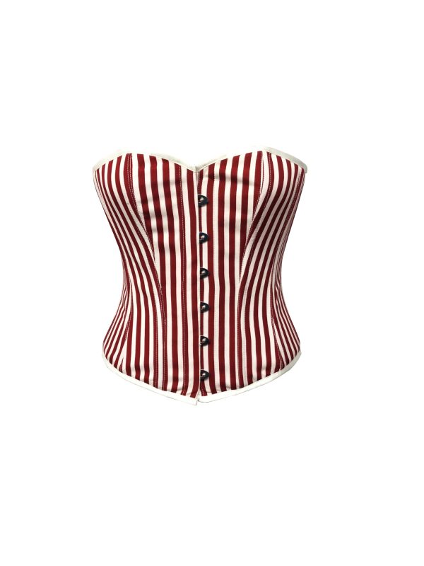 Women’s Red and White Striped Corset Satin Gothic Costume Overbust Bustier Top