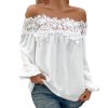 Women's Off Shoulder Lace Blouse Long Sleeve Dressy Shirts Vacation Tops