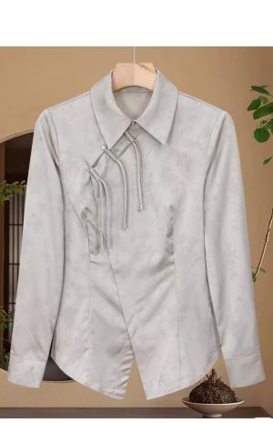 Ladies' Summer Long-Sleeved Chiffon Top for Class Reunions Business Trips Blouse for Women