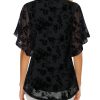 Women's Short Sleeve V Neck Blouses Shirts Floral Double Layers Mesh Tunics Tops