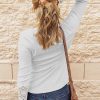 Women Long Sleeve Shirts Solid Button V Neck Lace Sleeves Slim Fit Casual Fall Shirts 2025
