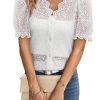 Lace Tops for Women Dressy Casual V Neck Short Sleeve Button Down Shirts Bussiness Work Office Summer Blouses