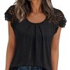 Womens Lace Tops Pleated Short Sleeve Shirts Summer Business Casual Dressy Blouses