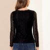 Women's Lace Tops Sheer Dressy Casual Floral Lace Long Sleeve Tops