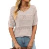 Women Short Sweater Hollow Out O Neck Pullover Knitted Tops Loose Fit Elegant Knit Shirt