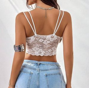 Lace Bralette for Women Padded Bralette Sexy V Neck Camisoles Y2k Tank Slim Cami Crop Top
