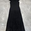Women's Striped U-Neck Maxi Dress - Ruched High Waist A-Line Knitted Long Dress