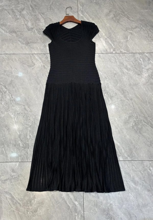 Women's Striped U-Neck Maxi Dress - Ruched High Waist A-Line Knitted Long Dress