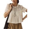 Women's Elegant Babydoll Style Lace Shirt Flared Swing Top with Sheer Mesh Lace Back Tunic Top