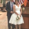Short Lace Wedding Dresses Knee Length Travel Tulle Rhinestones V-Neck Lace Up Bride Gowns Vintage Dress