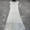 Women's Striped U-Neck Maxi Dress - Ruched High Waist A-Line Knitted Long Dress
