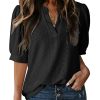 Womens Summer Business Casual Blouses V Neck Short Sleeve Shirts Hollow Out Cute Lace Tops