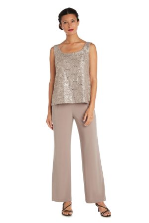 Womens Plus Sequined Lace Pant Suit
