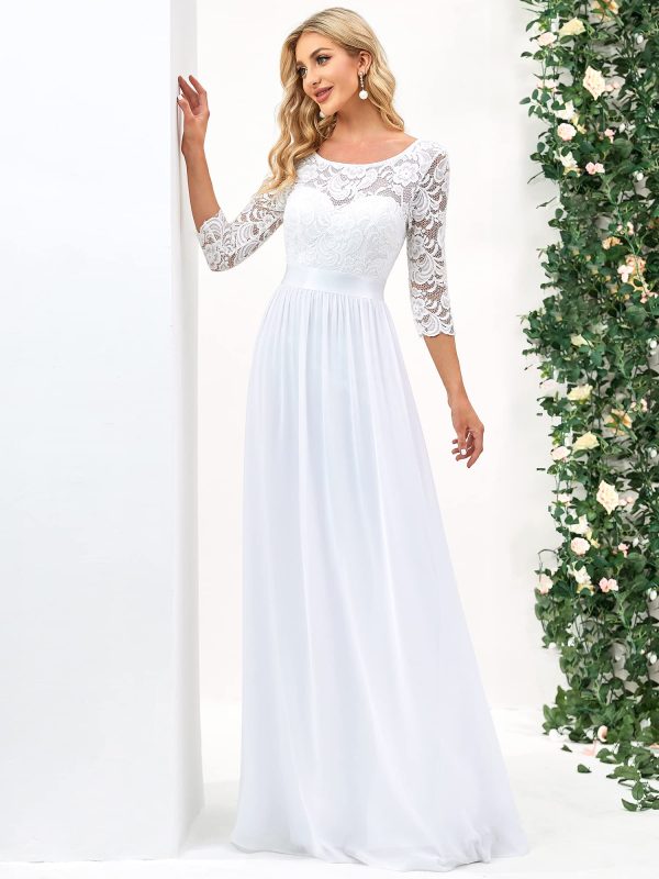 71fw3-BKO2L.jpg Women's Bridesmaid Dresses 3/4 Sleeve Empire Waist Maxi Mother of The Bride Dresses 07412