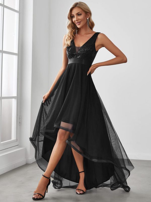 Women's V Neck Pleated Waist Short Sleeve Wedding Guest Dress Chiffon Bridesmaid Dresses 00793