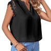Women's Elegant Notch V Neck Lace Trim Cap Sleeve Blouse Shirt Sleeveless Top