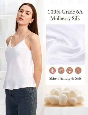 Womens Silk Camisole 100% 19MM Mulberry Silk Basic Tank Tops Summer Casual Classic Top Loose