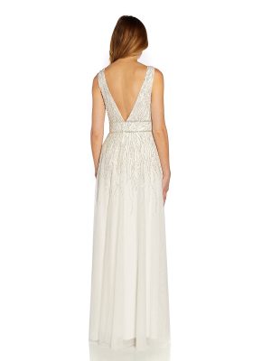 Women's Beaded Mesh Chiffon Gown