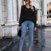 Misyula Womens Lace V Neck Puff Long Sleeve Eyelet Tops Dressy Business Casual Work Shirts Blouse S-XXL