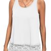 Women's Lace Hem Boat Neck Sleeveless Swing Trim Loose Tank Tops Blouse