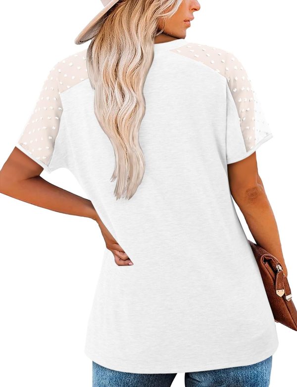 Women Mesh Sleeves Casual T-Shirts Summer Fashion See Through Blouses Tee S-3XL