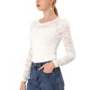 Women's Long Sleeve Lace Top Mesh Sheer Fitted Elegant Blouse