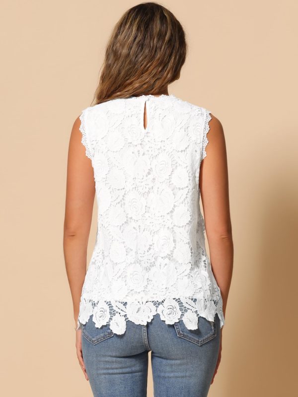 Sleeveless Lace Top for Women's Casual Flower Lace Tank Tops
